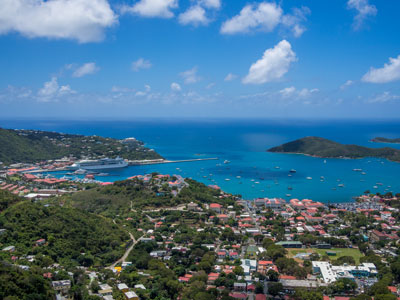 St. Thomas beach is surrounded by mountains